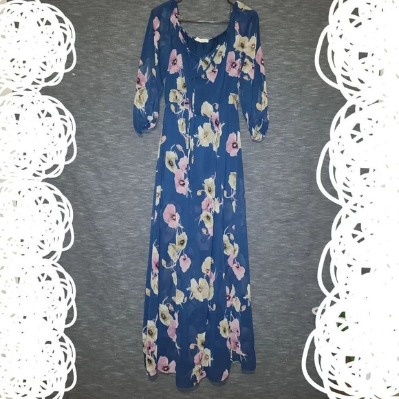 Peach Love California Floral Maxi - Sheer Overlay/Mini Under Dress &Side Slit - Picture 1 of 8